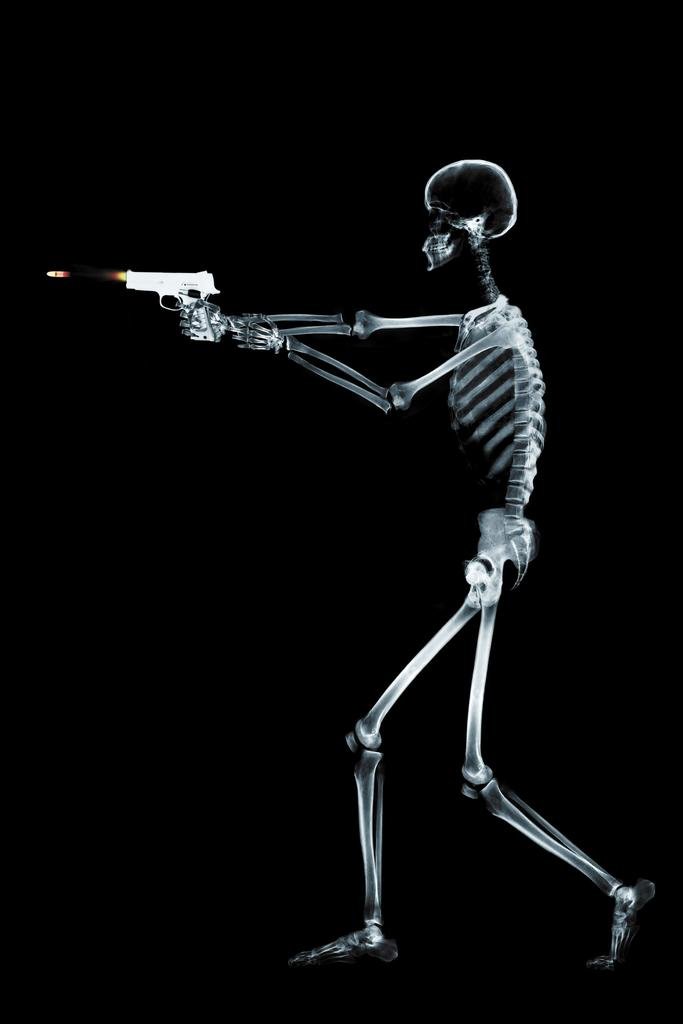 Skeleton Shooting Gun X Ray Photo Photograph Cubicle Locker Mini