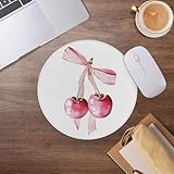 Coquette Pink Bow Cherry Mouse Pad,Trendy Preppy Mousepad for Desk Home Office Dorm Computers Laptop Accessories,7.9×7.9 Inch