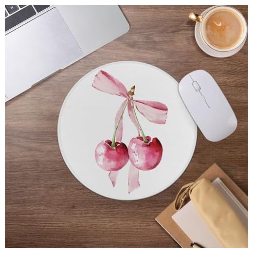 Coquette Pink Bow Cherry Mouse Pad,Trendy Preppy Mousepad for Desk Home Office Dorm Computers Laptop Accessories,7.9x7.9 Inch