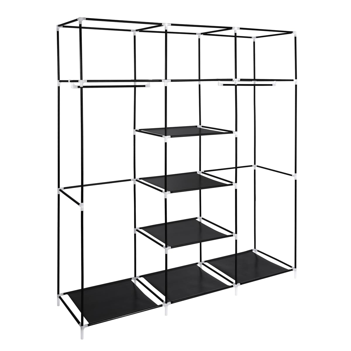 T-LOVENDO.ES Armario de Tela ropero estantería con Cremallera Plegable Modular portátil Grande 175 x 150 x 45 cm. Tubos de Acero para Perchas. Varios estantes Robusto y Estable. Negro