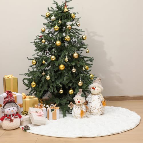 Civaner 48 Inch White Christmas Tree Skirt Faux Fur with Cable Knit Vintage for 7.5 Ft Christmas Trees Decoration Thick Plush Skirt Decorations for Xmas Holiday by Civaner - Image 4