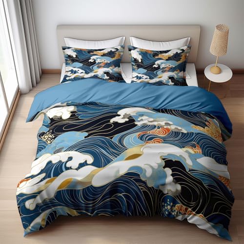 Housse de couette 240x260 imprimé vague japonaise de qualité - 3