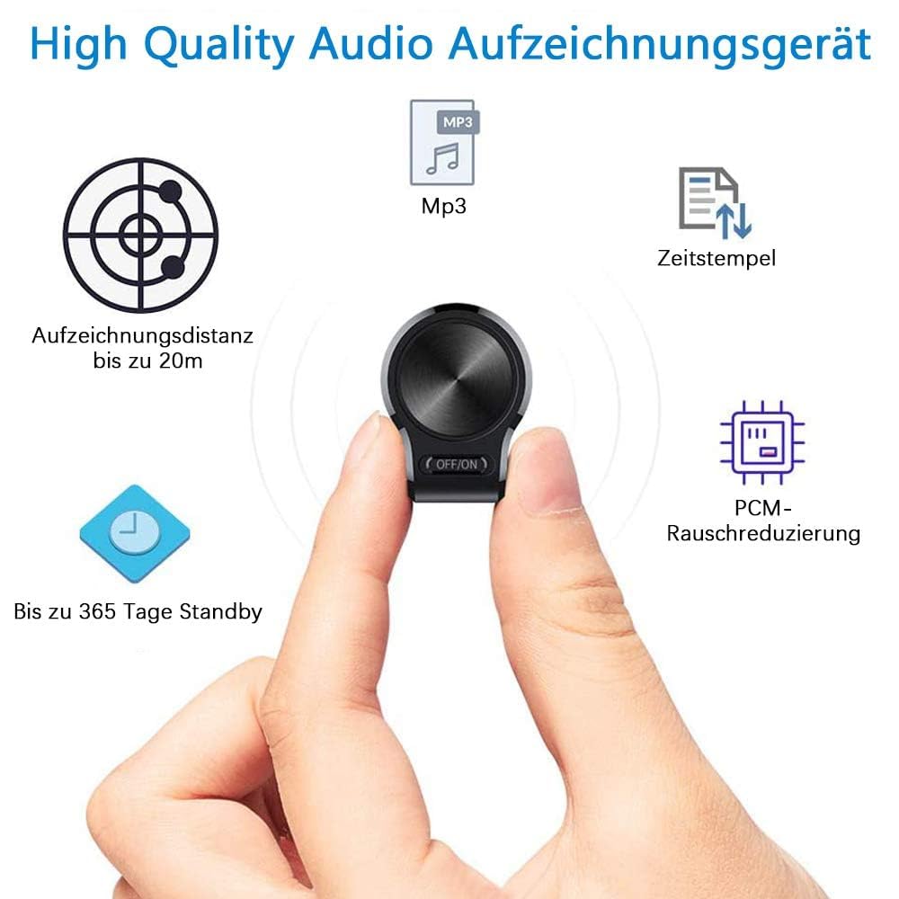 Mini-Diktiergerät, Sprachaktivierung, 32 GB, Aufnahmegerät, integrierter starker Magnet, 400H Stunden Aufnahmekapazität, Mini-Diktiergerät für Vorträge, Interviews, Besprechungen usw.(MZ002-32G)
