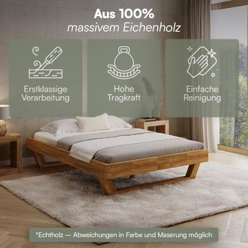 skølm Nornir Massivholzbett 140x200 cm – Bettrahmen aus Massivholz Eiche geölt – hochwertiges Holzbett mit Kufen Bettbeinen – Bettgestell ohne Bettkopf – geeignet als Doppelbett – Bild 5