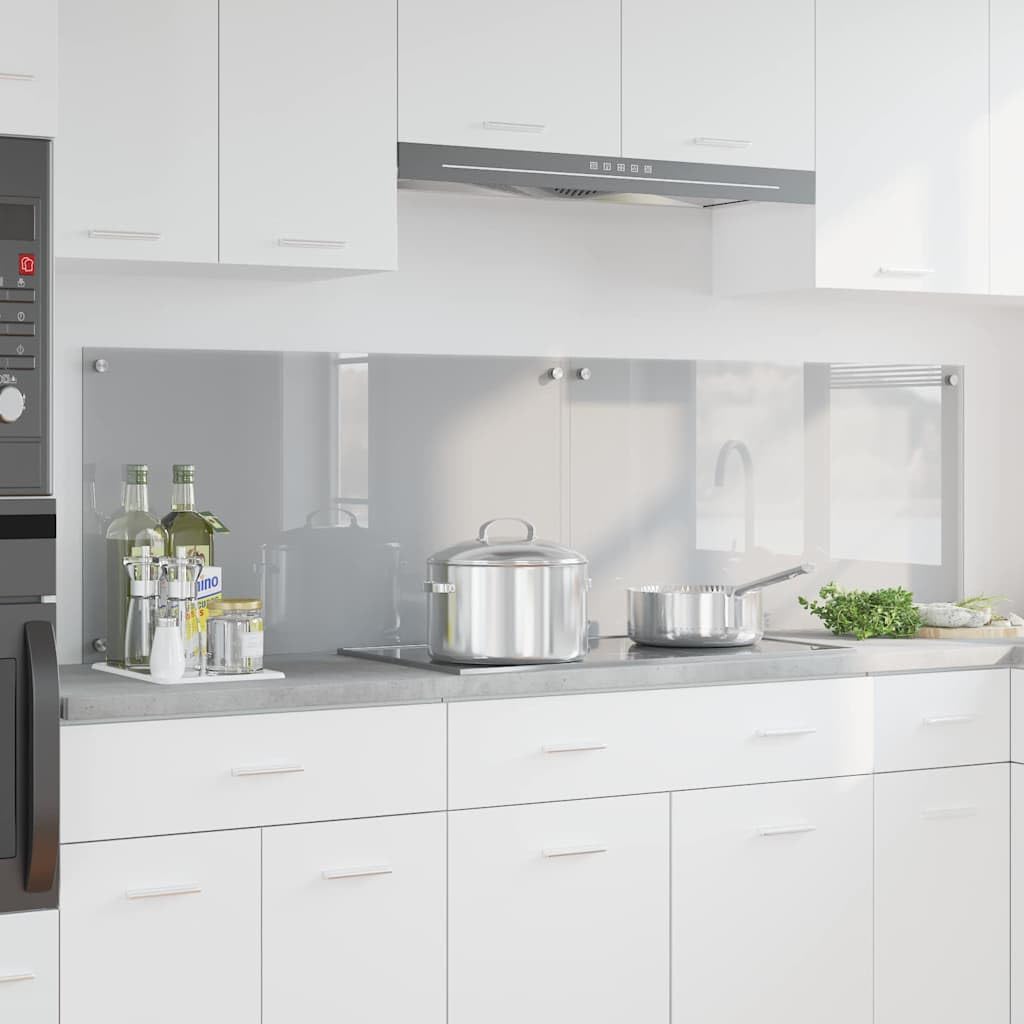 Homogen Küchenrückwand 2er Set Hellgrau 90 x 50 cm Gehärtetes Glas Schutzwand für moderne Küchen, hitzebeständig, einfach zu montieren, langlebig, pflegeleicht, ideal für Kochzubehör, Kochutensilien