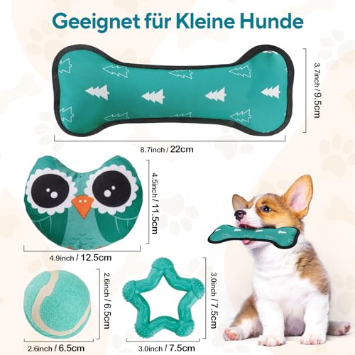 LIFLIX Hundespielzeug Kleine Hunde - 4 Stück Welpenspielzeug Kleine Welpen - Interaktives Kauspielzeug Hundeball und Quietschspielzeug- Eulen Form