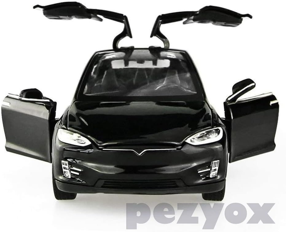 Image of 1:32 Scale Car Tesla Model X90 Alloy 1 /32 Diecast Model Car w /Sound & Light Pull Back Model Mini Vehicles Toys for Kids (Black)
