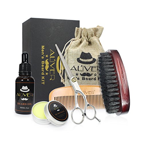 Beard Grooming Kit for Men Care, Includes Beard Oil, Beard Balm Butter Wax, Boar Bristle Beard Brush, Wood Comb, Mustache Trimming Scissors, Shaping & Styling Tool - Best Beard Growth Gift Set