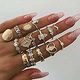 Ushiny Kristall Fingerringe 15 Stück Gold Kreuz Herz Liebe Ringe Münze Blume Gelenk Knöchel Ringe geschnitzt Fatima Hand Ring Schmuck für Frauen und Mädchen