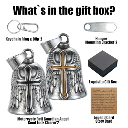 Image of Motorcycle Bell Guardian Angel Charm - Weather-resistant Good Luck Gremlin Bells With Gift Box, Legend Card, Keychain