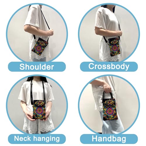 Image of Neoprene Cell Phone Sleeve Pouch Case Bag with Crossbody Strap Neck Lanyard for Women 7.5 X 4.3 in Floral