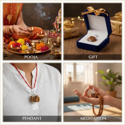 Image of Arihant Gems and Jewels 4 Mukhi to 7 Mukhi Ganesh Ji Nepali Rudraksha with 925 Silver Pendant - Natural & Certified Astrological Pendant for Positive Effects | Unisex for Men & Women