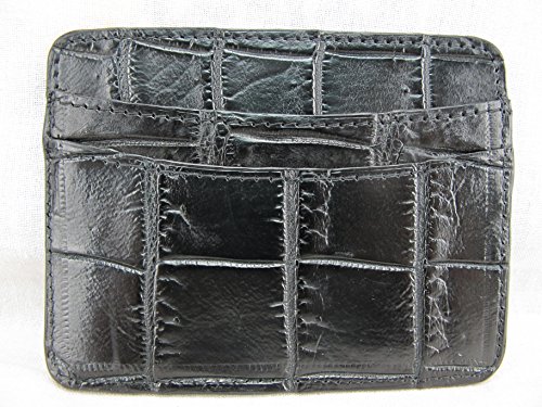 Genuine Crocodile Skin Leather Slim Business Credit Card Holder Sleeve Wallet (Black)3