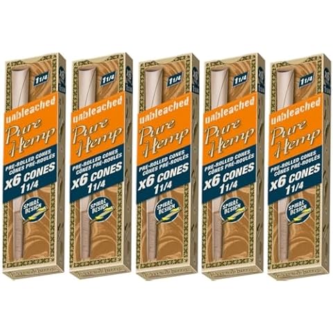Pure Hemp Unbleached Pre-Rolled Spiral Paper Cones 1 1/4 I Slow Burn I Chemical-Free I Smooth (5 Pack - 30 Cones) Cover