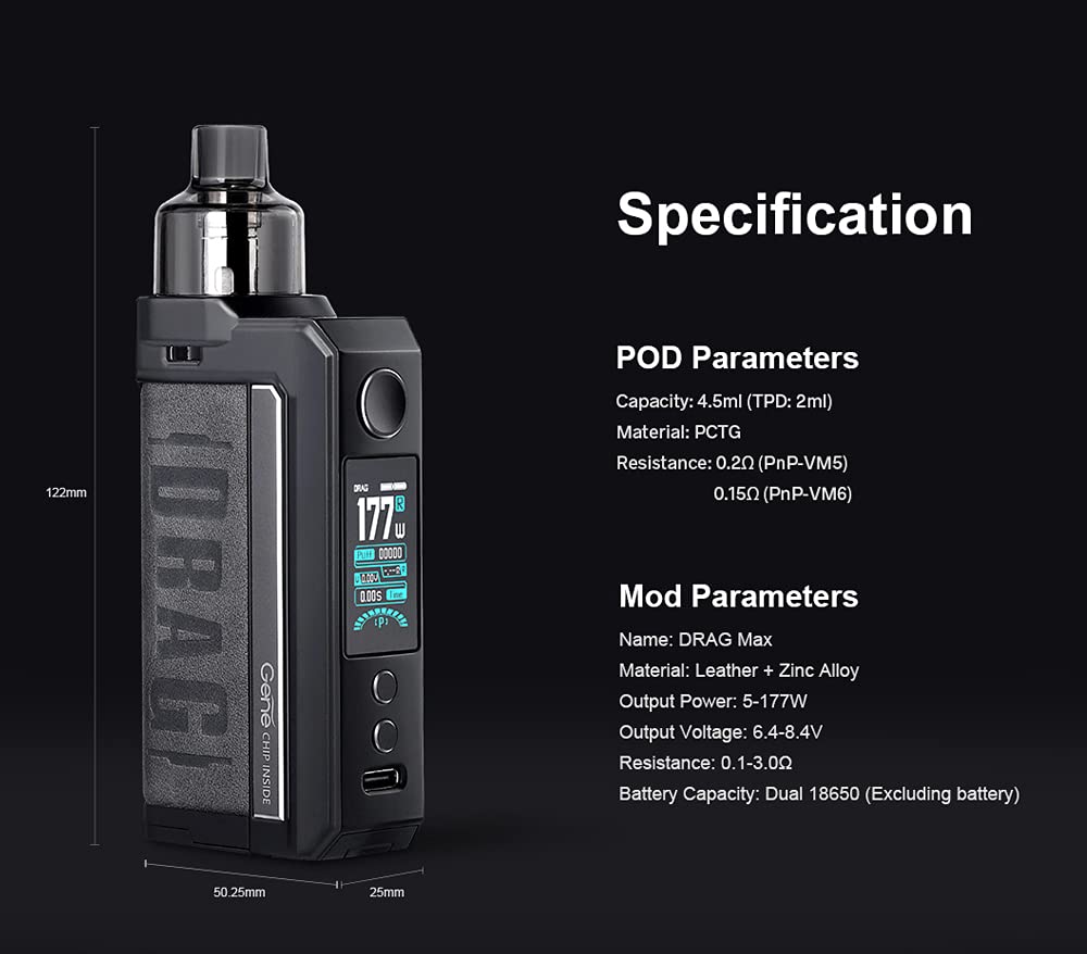 Kit original VOOPOO Drag Max 177W Caja MOD Vape y 4.5ml Pnp Pod Tank Fit  PnP Carretes PnP Vaporizador electrnico de cigarrillos : Amazon.es:  Electrnica