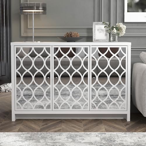 Galano Alice 3 Door Sideboard – Modern Storage Cabinet for Living Room, Bedroom, Kitchen – Freestanding Buffet Unit with Shelves – White