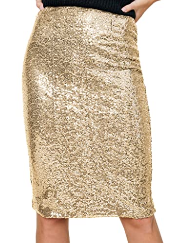 Anna-Kaci Women'S High Waist Sparkly Sequins Midi Skirt Pencil Cocktail Party Skirt, Gold, Large