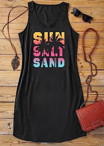 Image of Live Simple Coconut Tree Sleeveless Mini Dress Summer Beach Mini Dress Women's Summer Casual Sexy V Neck Mini Tank Dress