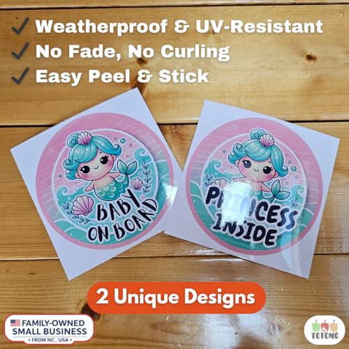 Image of TOTOMO Baby on Board Sticker for Car | Princess Inside Mermaid Sticker - Cute Ocean-Themed Car Decal, Durable Vinyl Safety Sign for Window, Bumper, or Nursery Door - Peel-and-Stick