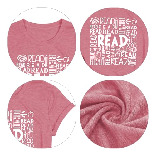 Image of Reading Teacher Shirt Women-Cute Read More Books Short Sleeve Library Book Lovers Daisy Tee Tops