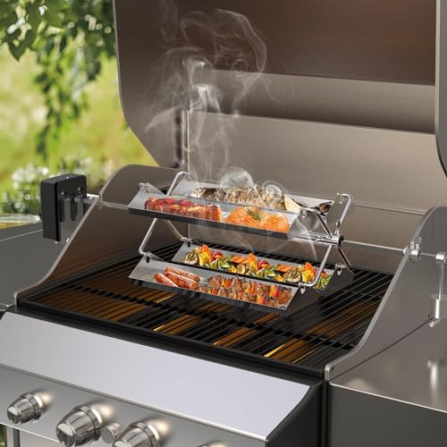 Onlyfire Grillrondell für Drehspieß,Universal Rondell Grillspieß Zubehör für Gasgrill, Kugelgrills und Keramik Grill, Edelstahl Rotisserie Grillschale Set für Gemüse, Fleisch, Garnelen