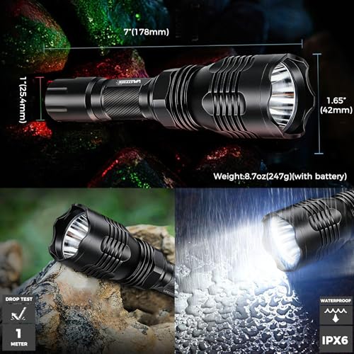 Image of VASTFIRE Predator Light with Interchangeable (Red, Green, White) LED Hunting Flashlight with Scope Mount for Hog Coyote Coon Bobcat Raccoon Varmint Rabbit Night Hunting