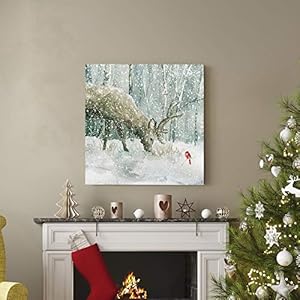 Renditions gallery reindeer and cardinal wall art cute christmas artwork snowy winter forest scenic nature premium gallery wrapped canvas decor ready to hang 32 in h x 32 in w made in america  urban country home decor