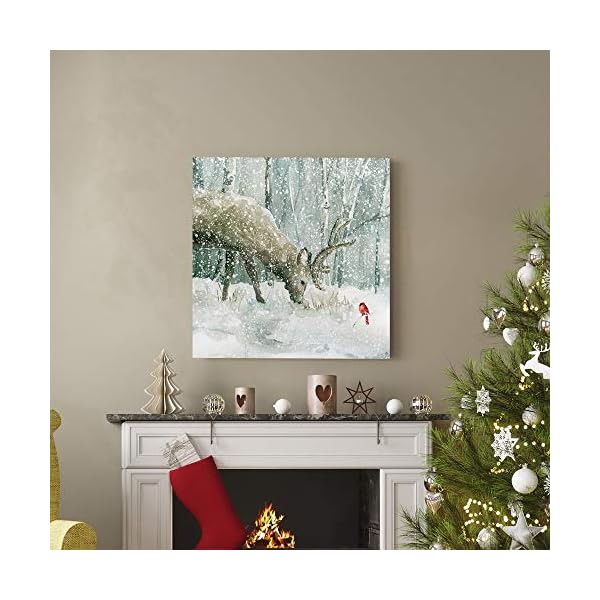 Renditions gallery reindeer and cardinal wall art cute christmas artwork snowy winter forest scenic nature premium gallery wrapped canvas decor ready to hang 32 in h x 32 in w made in america  urban country home decor