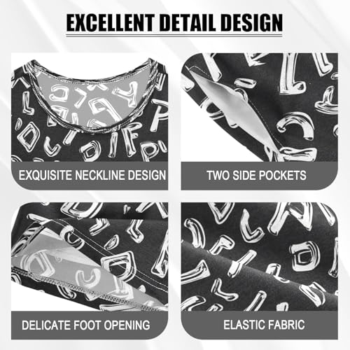 ALAZA Alphabet Black White Pajamas Set Short Sleeve Cotton Sleepwear Summer Pjs 2 Piece 5-14Y4