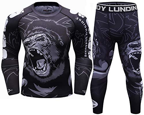 Cody Lundin Ensemble de Compression pour Hommes Chemise et Pantalon de Compression à Manches Longues Haut à Manches Longues Sports Maillot de Corps Moulant à séchage