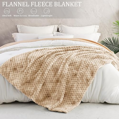 Image of Exclusivo Mezcla Extra Large Fleece Throw Blanket for Couch, 50x70 Inches Stylish Jacquard Soft Throw Blanket, Fuzzy Cozy Lightweight for Winter, Tie-dye Camel