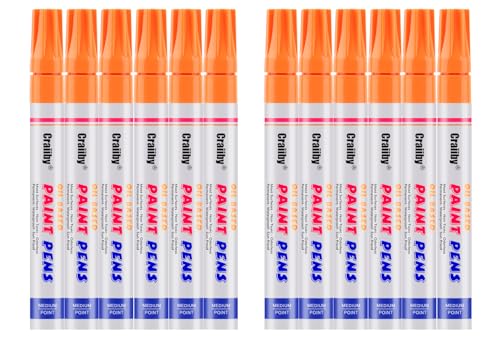 Orange Paint Markers 12 Pack Oil-Based Waterproof Quick Dry Permanent Paint Pen Set for Rocks Painting Wood Fabric Plastic Canvas Glass Mugs Metal Tire Stone DIY Craft
