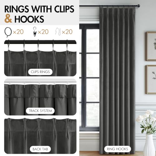 Image of MIULEE Gray Velvet Curtains 90 inches Long, Pinch Pleated Blackout Drapes with Hooks, Thermal Insulated Pinch Pleat Panels for Bedroom Living Room, 2 Panels