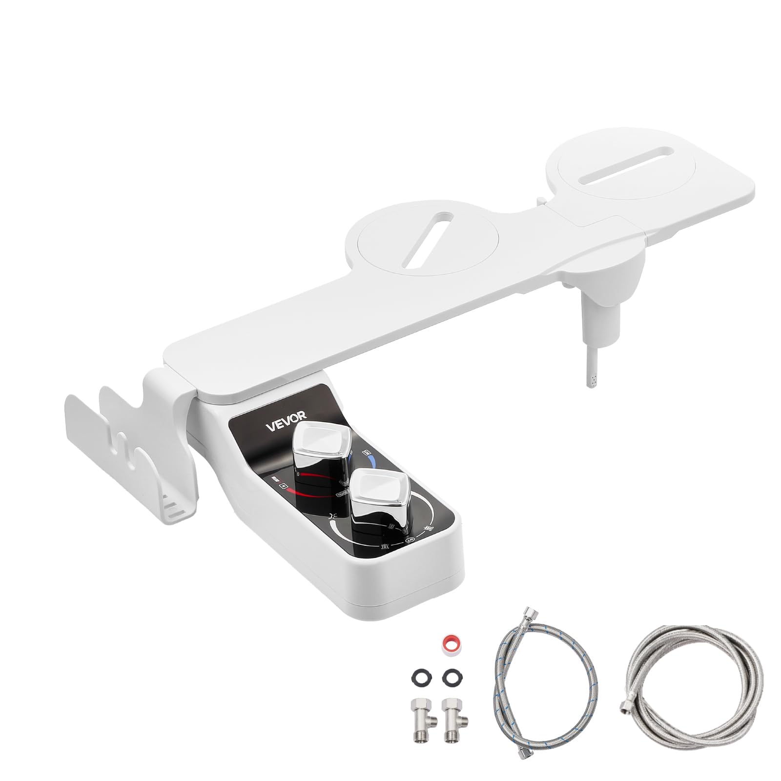 VEVOR Attacco per WC Bidet da 7 mm, Attacco per Sedile WC Ultrasottile con 2 Ugelli Retrattili, Acqua Fredda Calda, Pressione Regolabile, 2 Manopole Rotanti, per Glutei e Lavaggio Intimo
