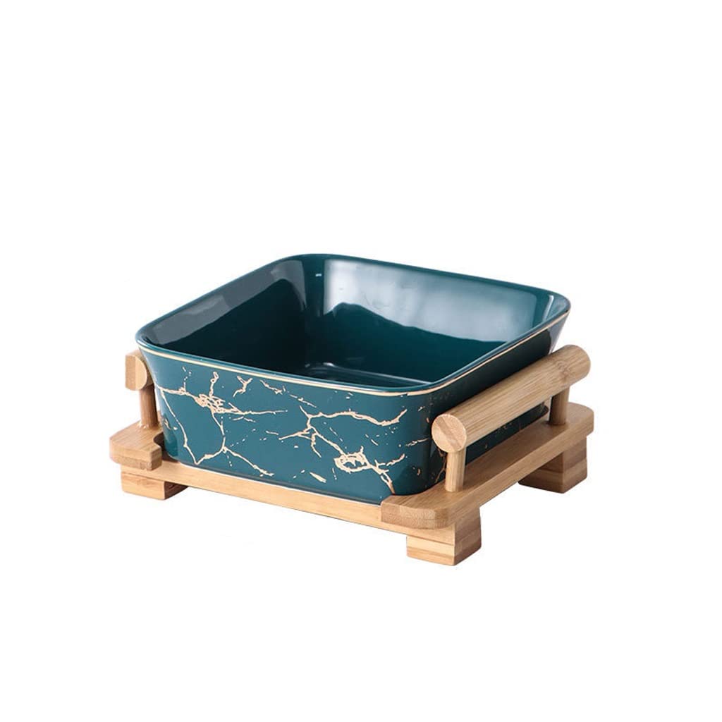 Saladier Bol à Dessert en céramique à Salade en céramique à Motif carré de Fruits en marbre Simple Nordique avec Support en Bois créatif Bol(B2pc,L)