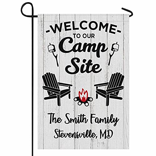Personalized Camper Camping Garden Flag Welcome to Our Campsite Rv Flag for Outdoor Yard House Banner Home Lawn Welcome Decoration 12.5 X 18 Double Sided