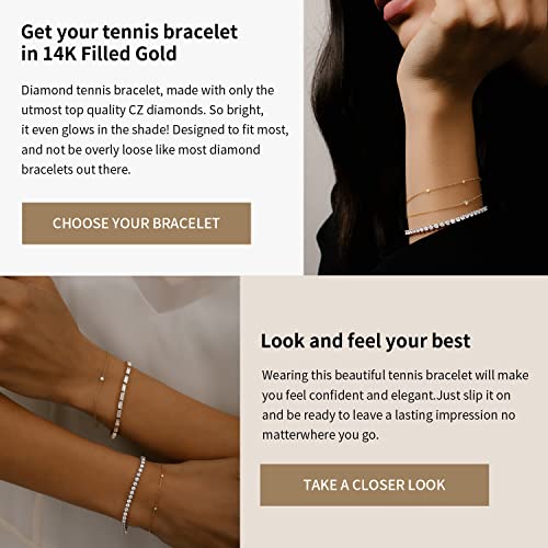Pearich 14K Gold Filled Cubic Zirconia Classic Tennis Bracelet | Gold Bracelets For Women Girls (14K Gold Filled-A, 6.15 Inches) #TOP2