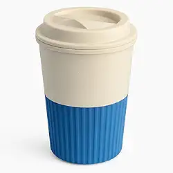 Copo Ecológico de Bambu 450ML Reutilizável com Tampa Antivazamento e Mexedor Sustentável para Café, Chá e Bebidas Frias (Azul)