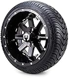 12' MODZ Assault Black Ball Mill Golf Cart Wheels and Low Profile Tires Combo Set of 4