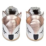 echt leder slipper damen  Baby Lauflernschuhe Jungen Mädchen Weicher Leder Krabbelschuhe Kleinkind Babyhausschuhe Rutschfesten Wildledersohlen(Rose Gold Fox, 6-12 Monate)