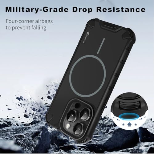 Image of KARWAN Tough Shockproof Back Case Cover Compatible with iPhone 14 Pro Max Dual Layer Armor Protection with Matt Finish Edge Guard Bumper Heavy Duty Cover with Magnetic MagEase Wireless Charging(Black)