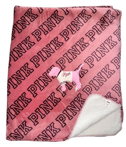 Victoria's Secret Pink Dorm Logo Sherpa Blanket 50