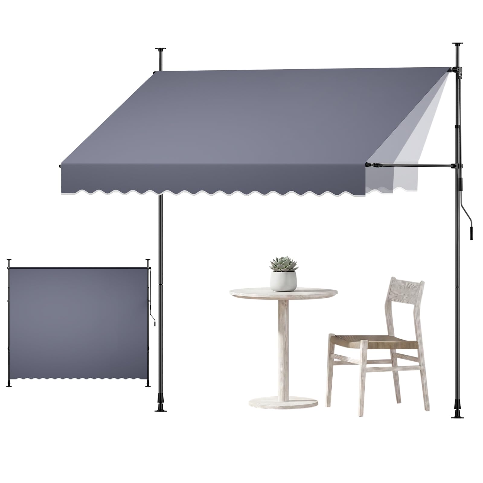 VEVOR Tenda da Sole Retrattile Manuale 300 cm per Esterni da Patio, Tendalino Parasole Retrattile, Grigio Scuro, Altezza Regolabile, con Manovella, per Protezione Cortile Giardino Balcone Terrazza