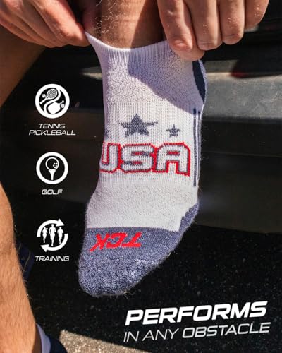 TCK USA No Show Socks for Men & Women - Cushioned Patriotic Low Cut Sock for Golf, Running, Training | Targeted Compression4
