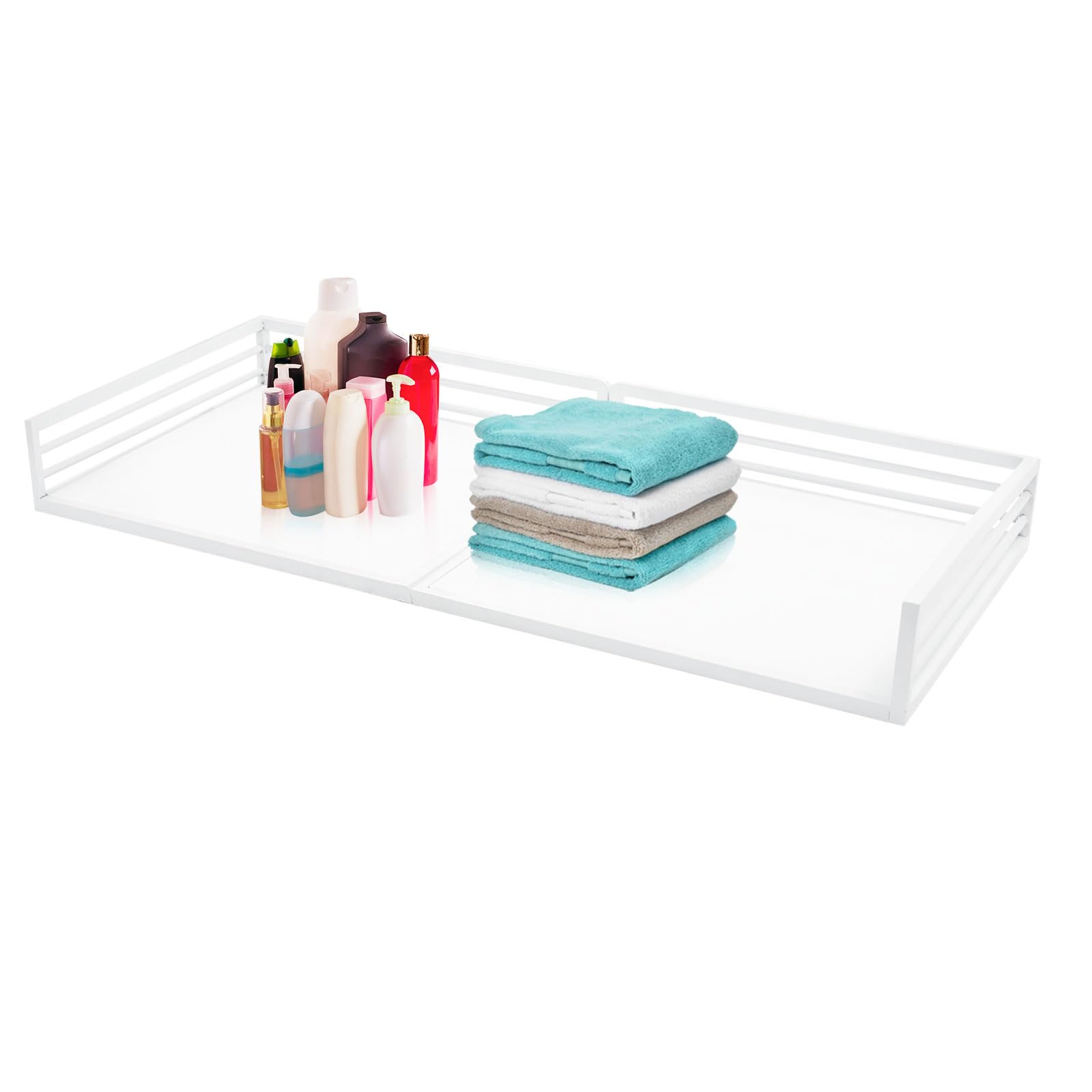 Lavadora secadora de encimera, 145 x 70 x 12,7 cm, estructura de lavadora, estante de hierro con listones de protección elevados, sin montaje, 10,83 kg para lavadero, baño y cocina (blanco)