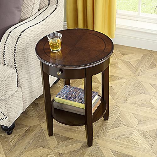 Houten kleine bijzettafel, vintage ronde bijzettafel, nachtkastje