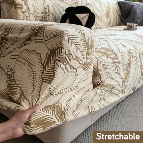 Image of HOKIPO 200gsm Dual Tone Knitting Jacquard Sofa Cover 2 Seater Fully Covered, Beige (AR-6033-BGE)