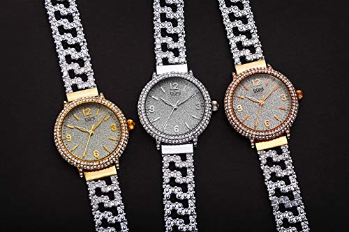 Burgi Damen Display Analog rund DREI Hand Quarz-Armbanduhr mit Alloy Armband