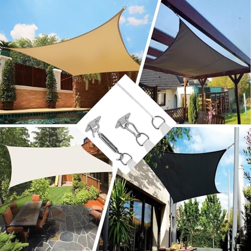 Voile d'ombrage imperméable 2,5 x 2 m avec corde et kit de fixation extérieur