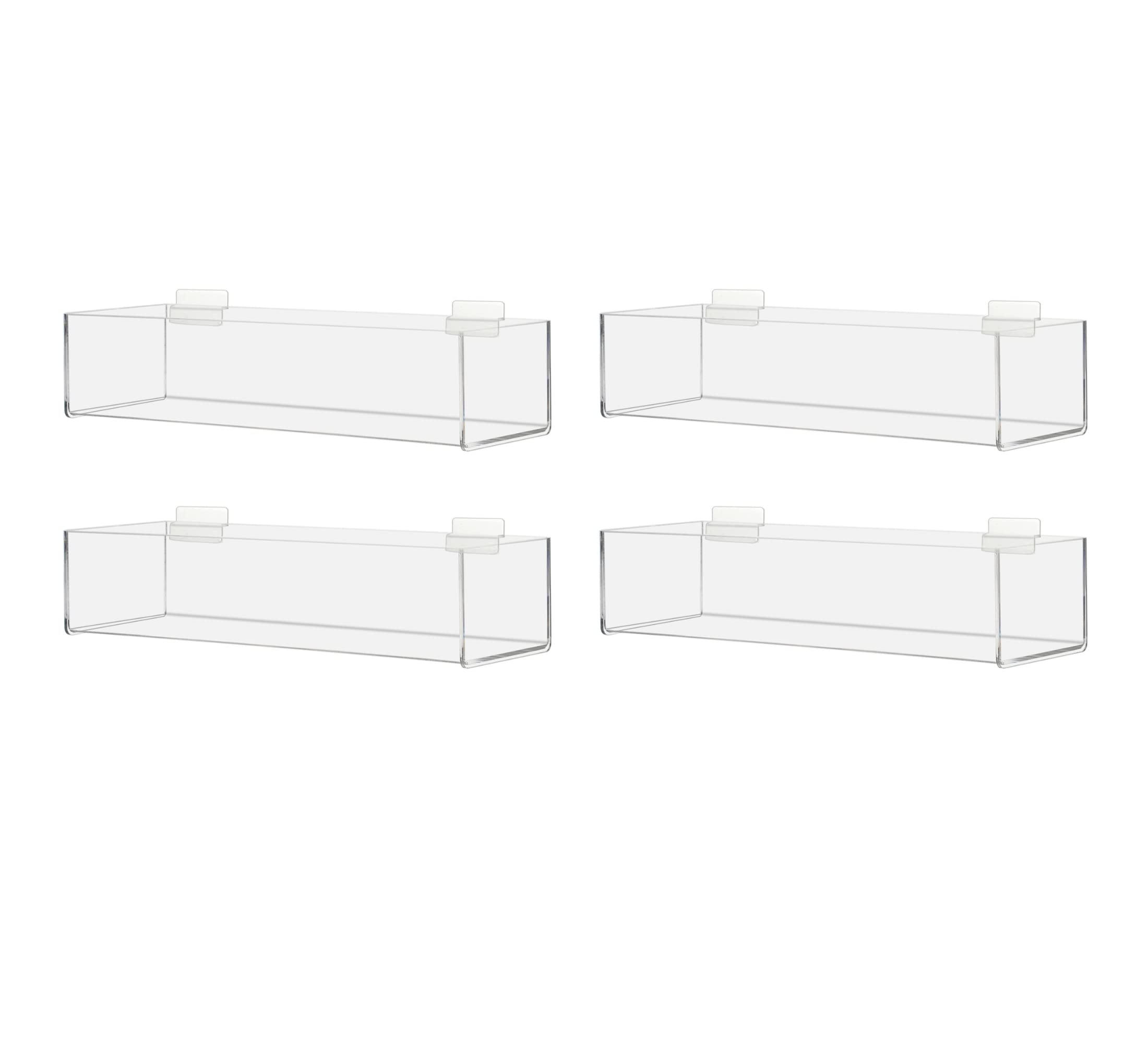 4 Pack Slatwall Acrylic Retail Tray One Compartment 15 Inch Wide x 4 Inch Deep Rectangular Clear Merchandise Dump Bin See Through Storage Caddy for Businesses and Tradeshows by Marketing Holders